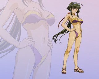 Woman bikini drawing green hair - her foot free wallpaper