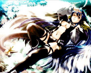 Gothic cartoon woman sword bird - her side free wallpaper