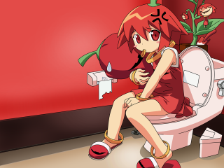 Woman plant red wall sitting - a toilet free wallpaper