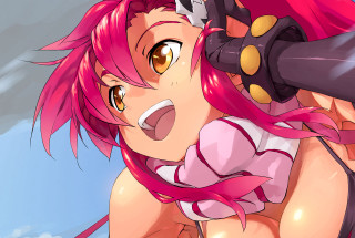 Pink haired giantess gun sky - her hand free wallpaper