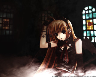 Anime girl long hair black 4 - a black outfit free wallpaper for desktop