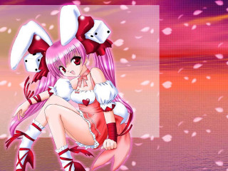 Pink hair bunny ears sitting - a bench free wallpaper