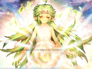 Green hair girl white dress - radiant free wallpaper