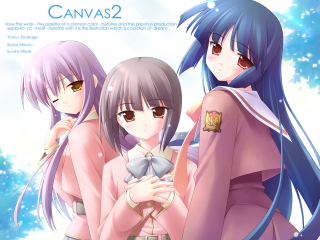 Three anime girls blue eyes 6 - a snowy background free wallpaper