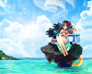Girl ocean rock book flower - a rock in the ocean free wallpaper