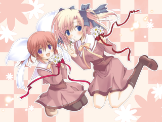 Pink haired anime girls flower - the other holding free wallpaper