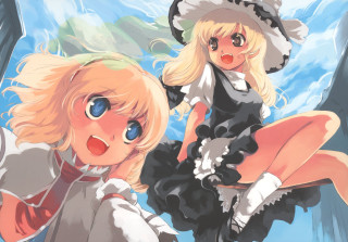Anime girls ledged cat dog - a dog free wallpaper for desktop