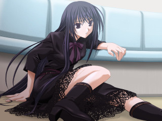 Woman black dress black boots 3 - her hip free wallpaper