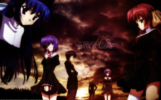 Anime girls cloudy sky sun - the sun behind them free wallpaper