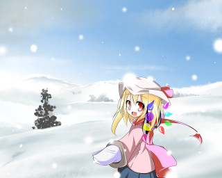Pink coat girl snow moon - a tree in the background free wallpaper