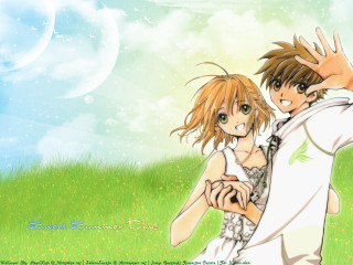 Anime couple field moon sky - neoromanticism free wallpaper