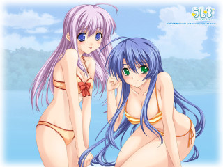 Anime girls beach bikinis blue 2 - a bikini free wallpaper