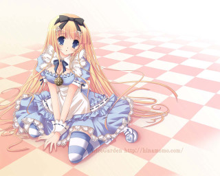 Girl checkered floor blue dress - floor free wallpaper