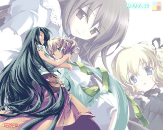 Anime girls hug blue sky 3 - a white background free wallpaper