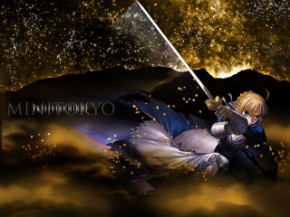 Anime character sword star mountain - a matte painting free wallpaper for desktop