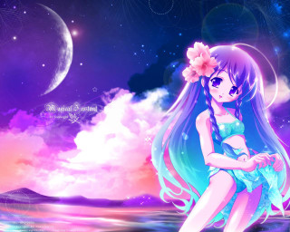 Girl longhair flower beach night - long hair and a flower free wallpaper