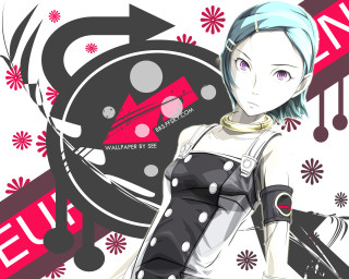 Bluehair woman blackwhite dress redbackground - blue hair free wallpaper