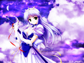 Anime girl white hair wand - long white hair holding free wallpaper