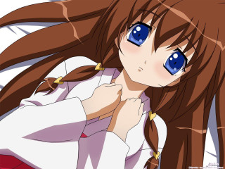 Girl brown hair blue eyes - her chest free wallpaper