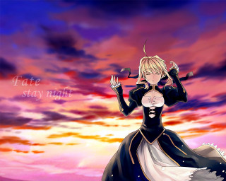 Woman sunset dress blonde portrait - night sky free wallpaper