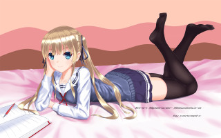 Girl bed book headphones relaxing - sots art free wallpaper