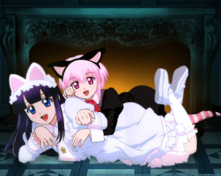 Two anime girls fireplace cat - felixkelly free wallpaper for desktop