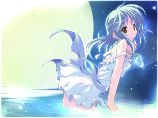 Girl floating water aurora anime - flowing hair free wallpaper