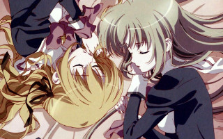 Anime girls bed sleeping green - a bed together free wallpaper