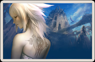 Woman white hair tattoo castle - her back free wallpaper