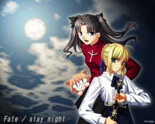 Fullmoon animegirls swordkey neo romantic - a key free wallpaper