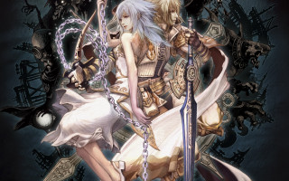 Women swords chains back couple - sword free wallpaper