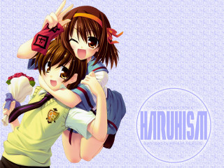 Anime girls hug blue background 3 - the word free wallpaper