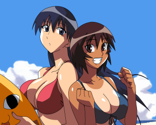 Two anime girls beach sky 2 - their hand free wallpaper