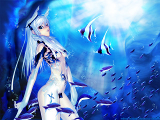 Woman blue underwater fish sword - fish free wallpaper