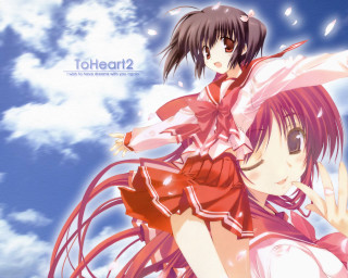 Anime girls blue sky cherry - a blue sky background free wallpaper