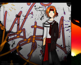 Red haired girl anime blood - graffiti free wallpaper