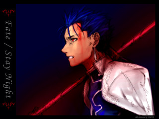 Blue hair red sword black - ufotable free wallpaper