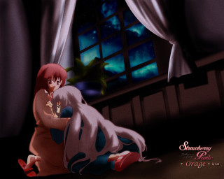 Cartoon girls night sky window - vignette free wallpaper