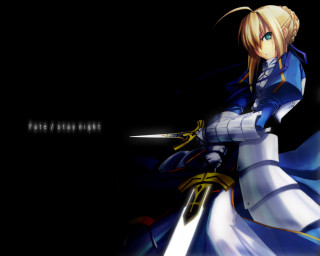Woman blue dress sword glowing - ufotable free wallpaper