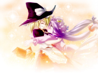 Anime hug purple dress witch - their head free wallpaper