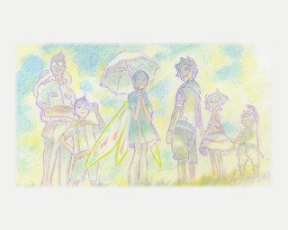 Family umbrella children sketch watercolor - a child free wallpaper