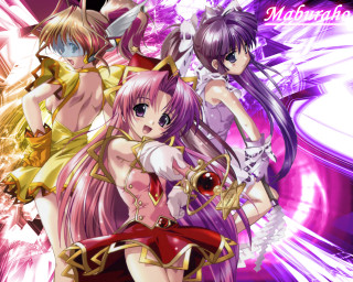 Anime girls purple background magic - a group of anime girls free wallpaper
