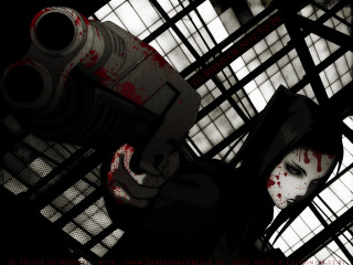 Bloodied woman gun caged gothic - a window behind her free wallpaper