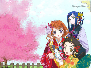 Pink flower girls kiyoi ukiyo - ukiyoe free wallpaper