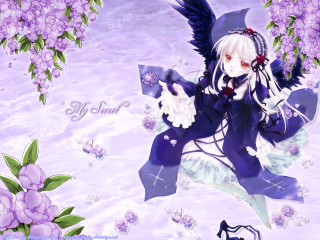 Anime girl white hair blue 16 - gothic free wallpaper for desktop
