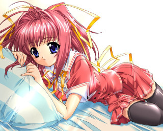 Pink haired girl anime bed - a pillow free wallpaper