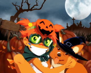 Pumpkins fullmoon couple animals halloween - a couple of animals free wallpaper