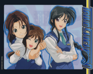 Anime girls blue background hug - computer graphic free wallpaper