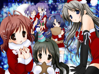Anime girls christmas santa outfits - one girl free wallpaper