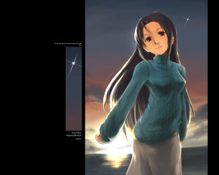 Girl sunset stars longhair backlighting - her hand behind her back free wallpaper